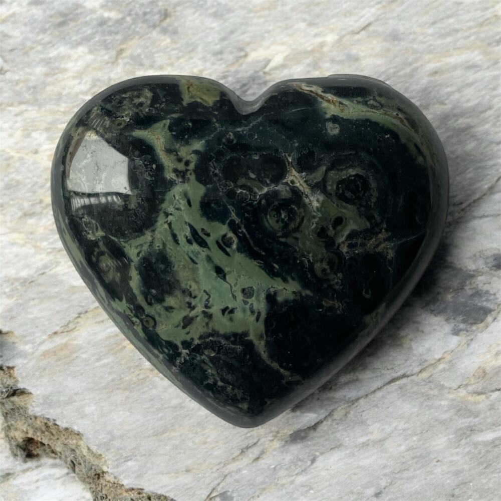 ✨ Polished Green & Black Jasper Heart Crystal | Natural Stone Decor